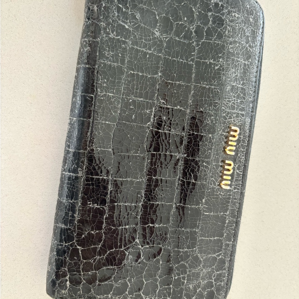 Miu Miu Black Croc-Embossed Leather Wallet